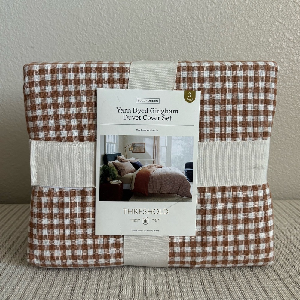Threshold Yarn Dyed Gingham Duvet and Sham Cover Set - Camel